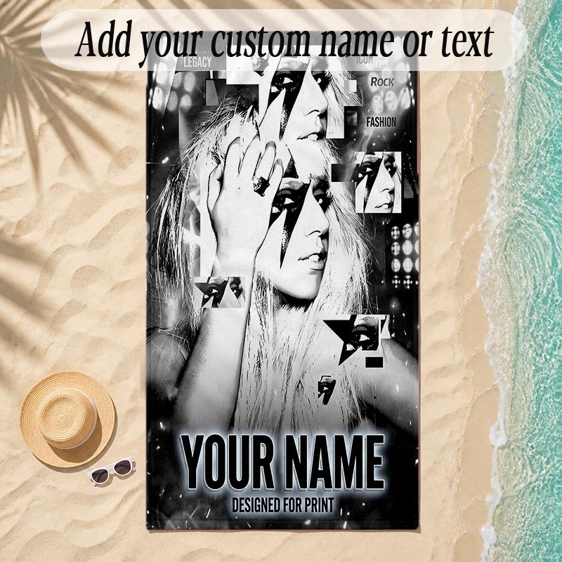 Beach TowelLady Gaga Custom Name Text Personalized Soft Towel for Beach Pool Indoor Home Decor Gift