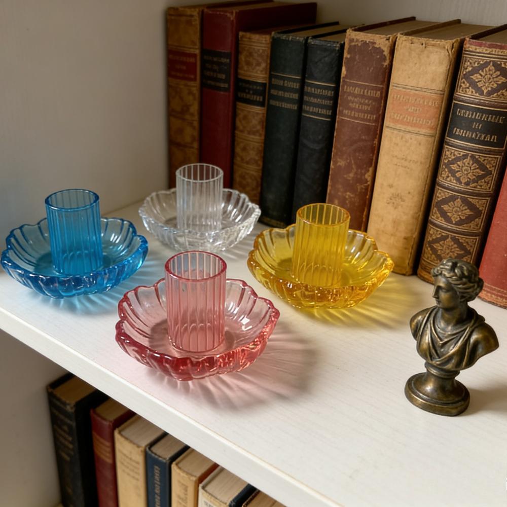4PCS/Set Creative Coloful Glass Candlestick Lotus Glass Candle Holder Modern Romantic Home Decorative Wedding Dinner Party Decor