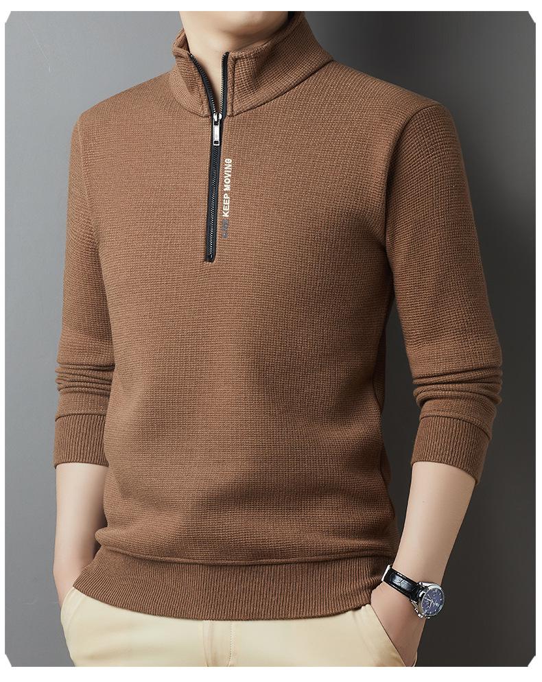Men's Winter Fleece-Lined Zipper Sweatshirt with Semi-High Collar, Thickened Long-Sleeve Casual Sweater