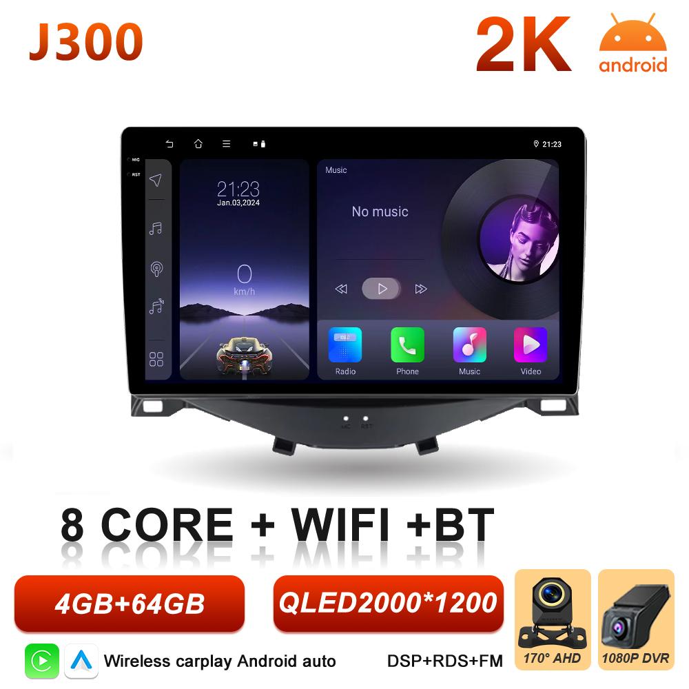 Android 16 Auto Car Radio For Toyota Aygo Peugeot 108 Citroen C1 2014-2020 Wireless Carplay Multimedia Car Stereo BT Navigation