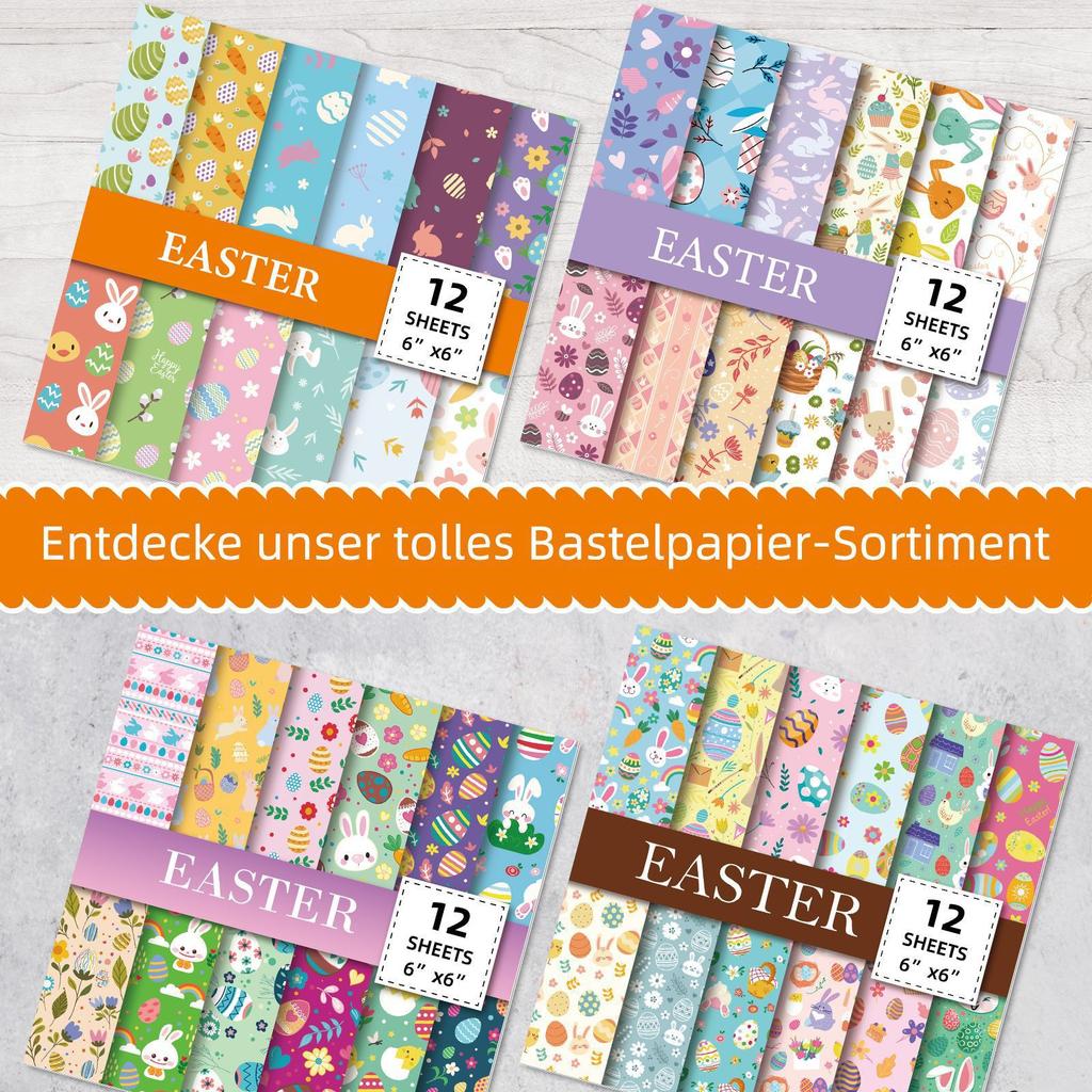 12 Sheets/Pack Easter Series High-Value Rabbit Egg Material Paper Decoration Diy