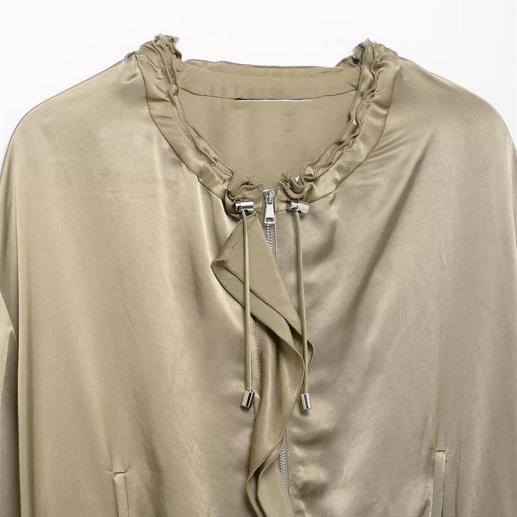 Jachetă lejeră casual de damă cu textură de mătase stratificată, primăvara 2025