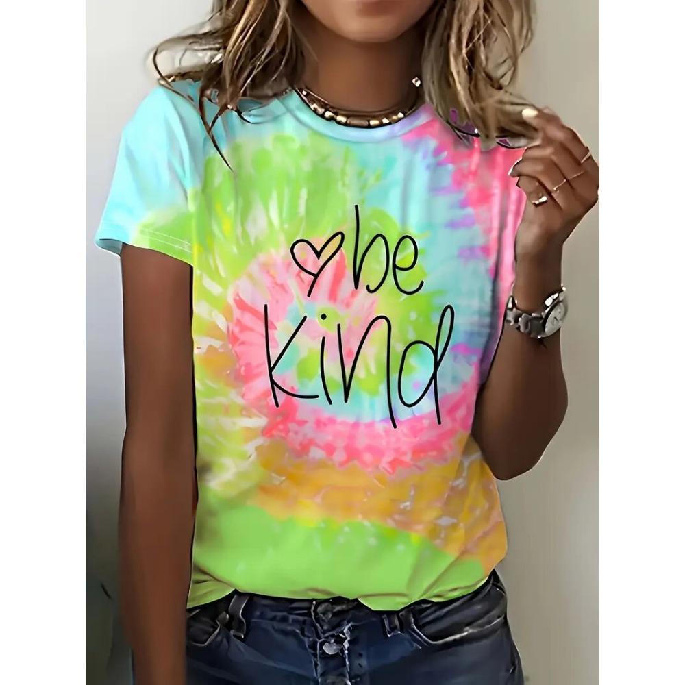 Women's Tie-Dye Round Neck Casual Short-Sleeved Blouse Fashion Casual Street Summer Oversized