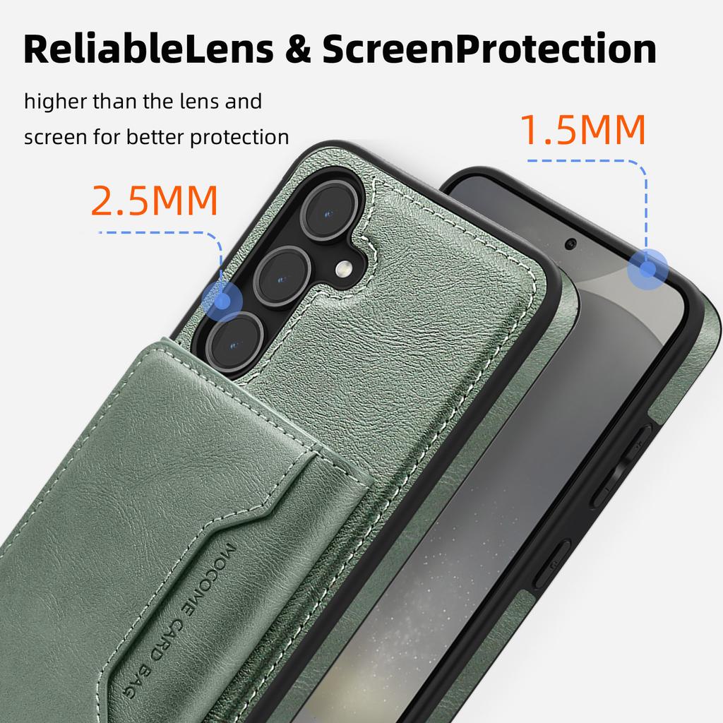 For Samsung Galaxy S25+ Case Compatible with MagSafe Leather Back Phone Cover with Detachable Card Bag