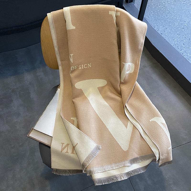 Letter Flower Scarf Autumn and Winter New Style European and American Style High End Outer Windproof and Warm Imitation Cashmere Shawl Scarf