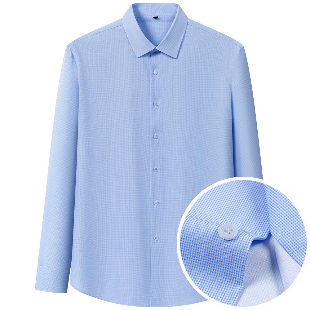 Men's Thin Comfortable Breathable Plaid Striped Dress Shirts, Long Sleeve Spread Collar Business Slight Stretch Button-up Shirt