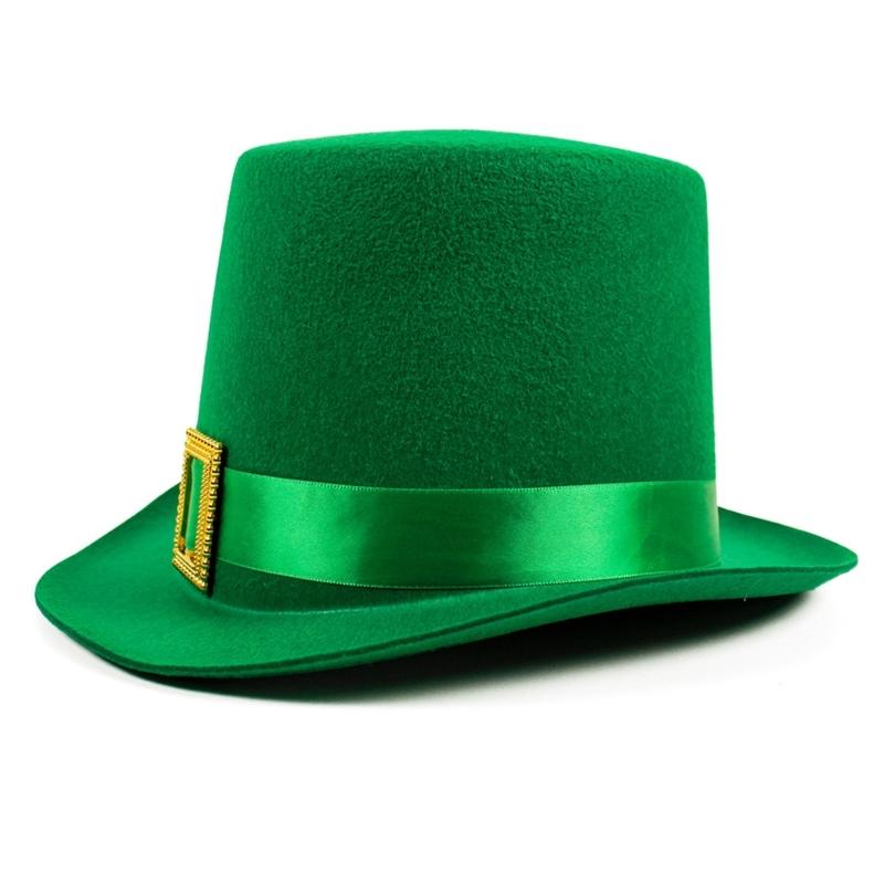 Irish Saint Patricks Day Shamrock Hat Funny National Day Hat Personality Carnivals Party Christmas Adult Flat Top Hat