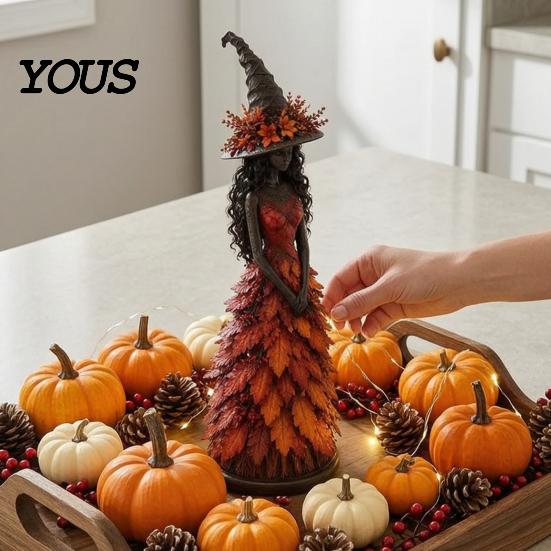 Collectible Witch Statues for Halloween Autumn Figurine, Statue, Fall Tabletop Decor, Shelf Decoration Vintage Sitter Mantel Fireplace Tiered