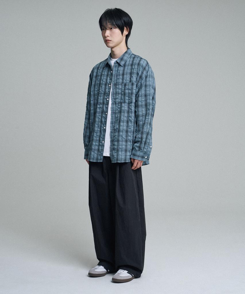 Mubeun Vintage Wrinkle Check Shirt Blue