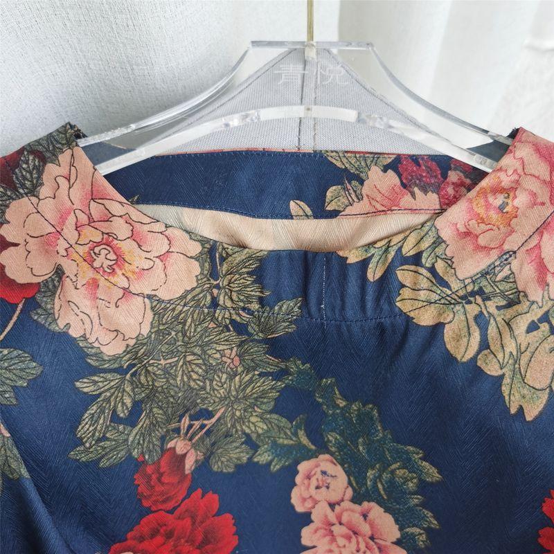 Ladieswear Summer Clothes T-shirt Short Sleeve Silk Plus Size Women's Clothing Middle-Aged and Elderly People's Clothes Loose Belly-Covering Coat