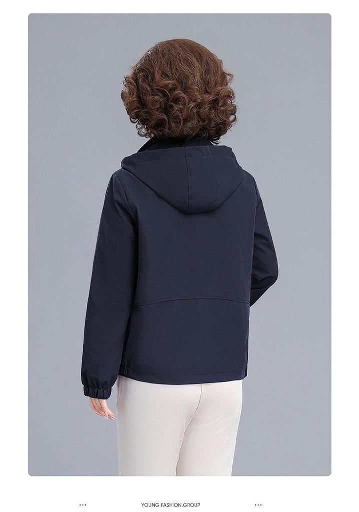 2026 Stylish Plus-Size Spring/Autumn Windbreaker for Middle-Aged and Elderly Women