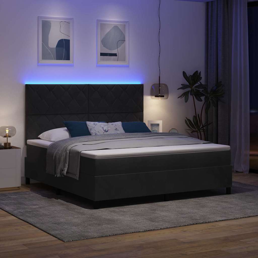 LED Boxspring Bed with Headboard Black 180 X 200 Cm Velvet