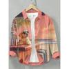 Men's Linen Cute Cat Printed Casual Shirt 3D Animal Printed Classic Long Sleeve Fashion Hawaiian Men's Shirt Top