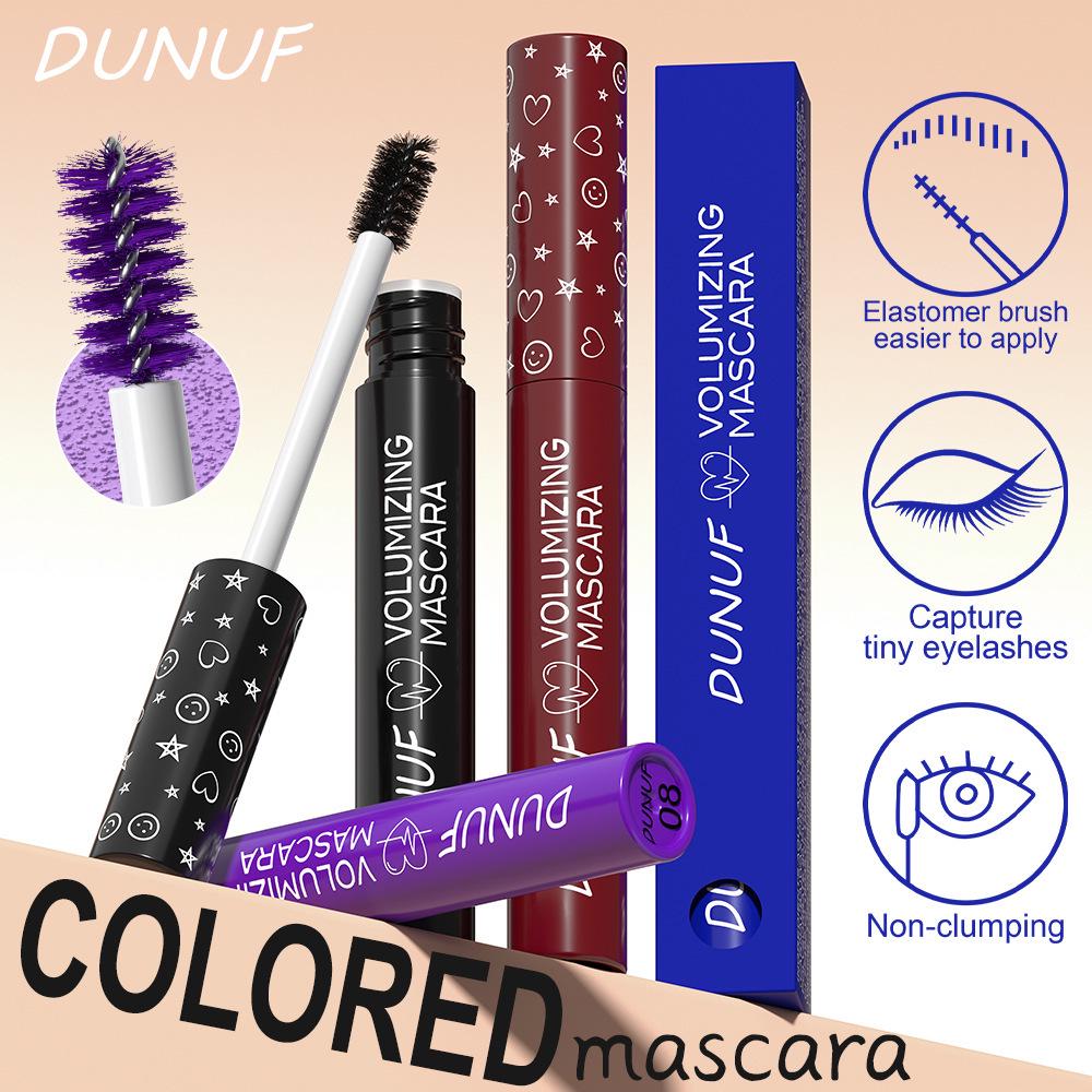 DUNUF Rainbow Mascara: Long-Lasting, Volumizing, and Curling in Blue, Purple, Green, and White for Festive Children's Day and Stage Makeup.
