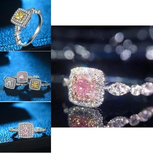 Stone Ring With Pink Zircon Luxury Finger Ring Bride Couple Wedding