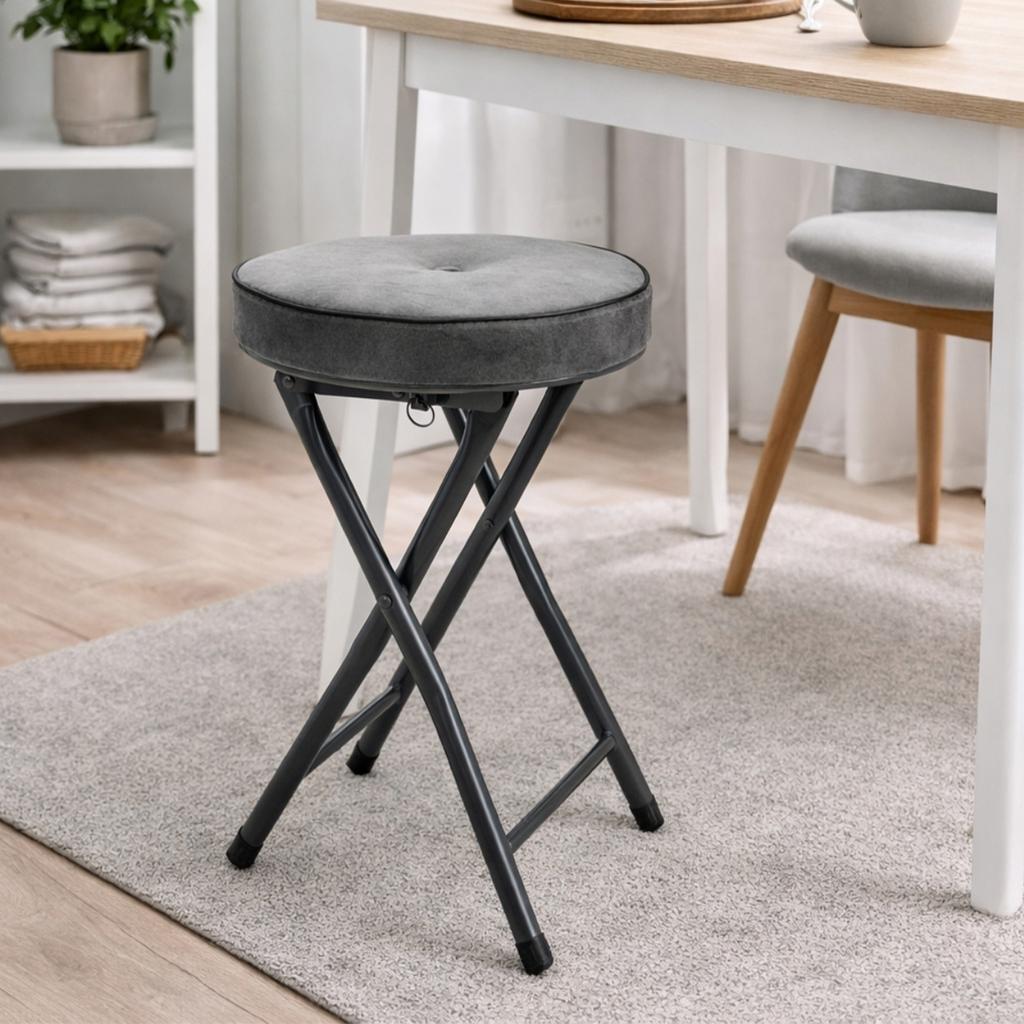 Foldable Stool Velveto With Soft Seat Grey