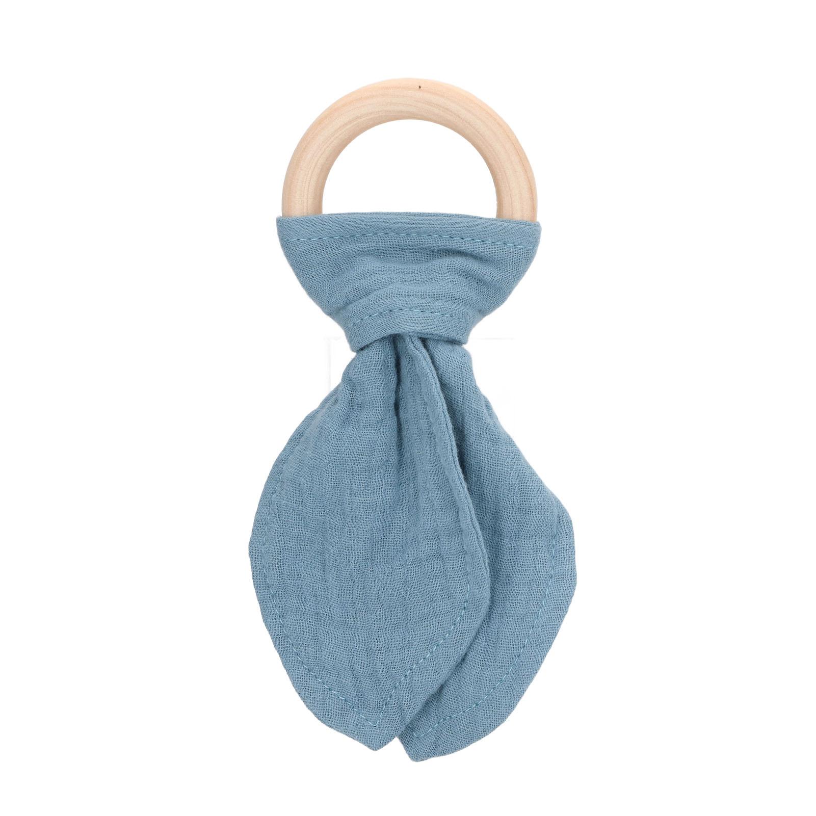 

Детское деревянное кольцо-прорезыватель для зубов, кроличьи уши, хлопковая марля, рукоятка, обучающая успокаивающее детское деревянное кольцо-грызунок темно-синий