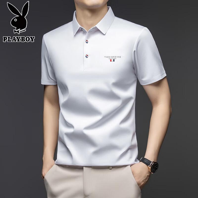 PLAYBOY Men s Silk-Blend Ice Silk Polo Shirt L