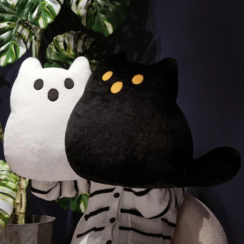 Halloween Style White Cat Plush Pillow PP Cotton Black Cat Plush Doll  Children Girl