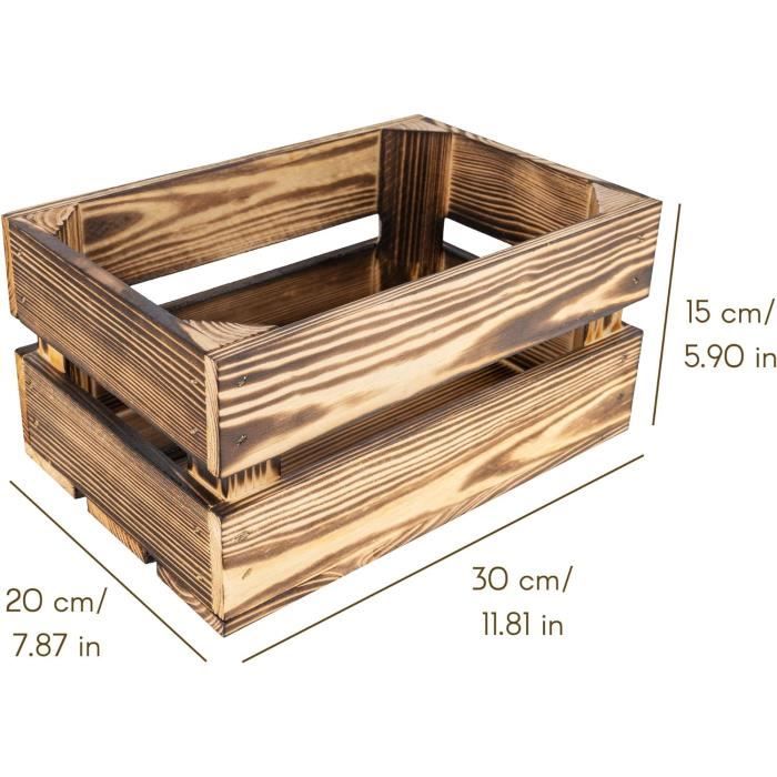 Caisse en Bois - CREATIVE DECO - Lot de 3 - 30 x 20 x 15 cm - Bois Flammé - Rangement Vintage