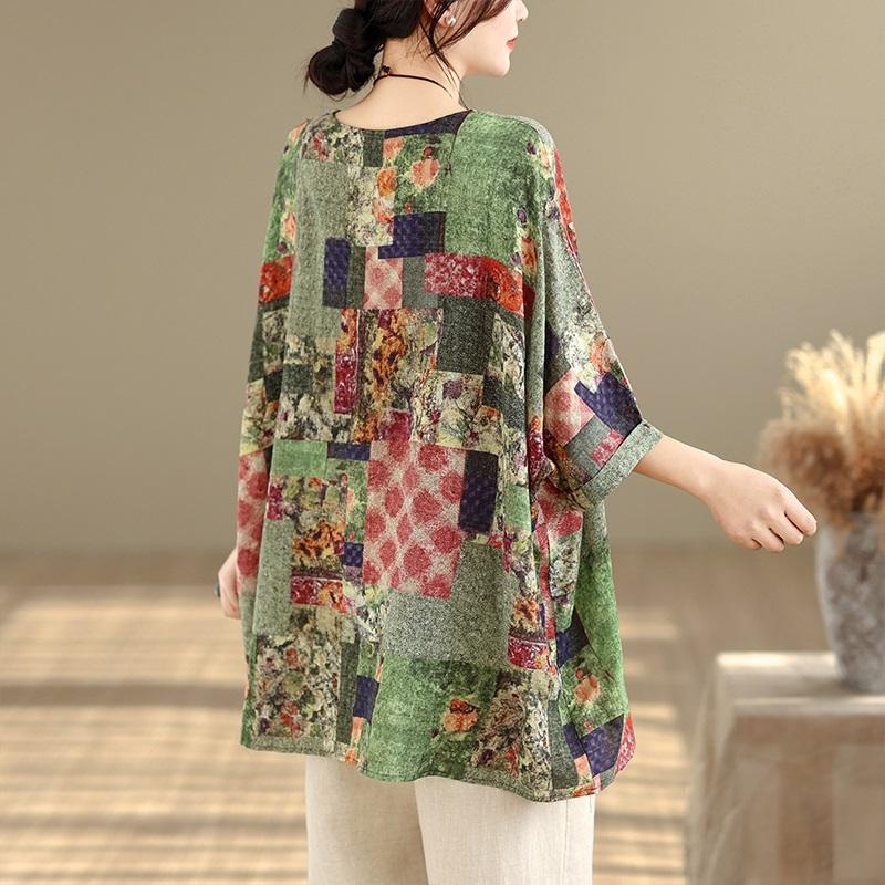 Mânecă scurtă Oversized vintage Floral Casual Tricou largi Topuri Tricou de vară pentru femei
