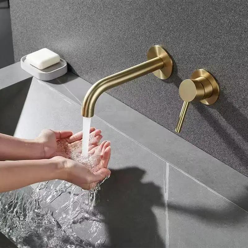 Wall Mounted Concealed Brass Bathroom Basin Faucets Embedded Cartridge Basin Mixer Sink Faucet Washbasin Tap Hot Cold Water Tap