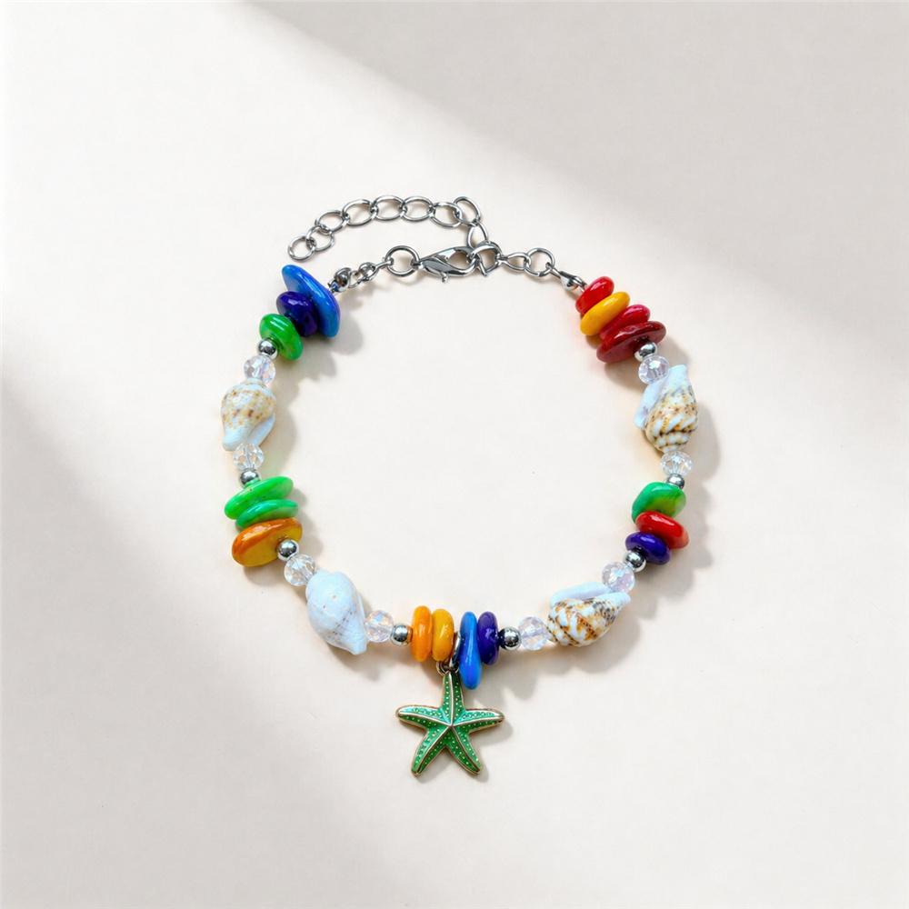Holiday Ocean Charm Female Multicolor Chips Shell Starfish Pendant Adjustable Bracelet Silver Color Wedding Jewelry For Women