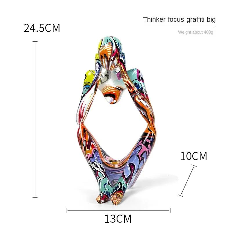 Resin Thinker Statue Colorful Art Abstract Sculpture, Modern Home Decor Accents Large Graffiti Collectible Figurines