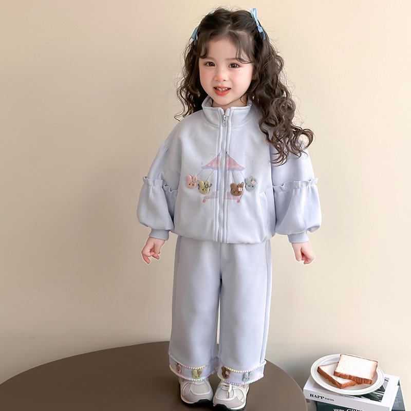 

Модный комплект для девочек весна/осень 2025: Модный свитшот-двойка в корейском стиле для маленьких девочек 140 cm синий