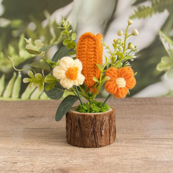 Handmade Crochet Potted Flower Artificial Knitted Flower Bouquet Forever Flower Gifts for Mother's