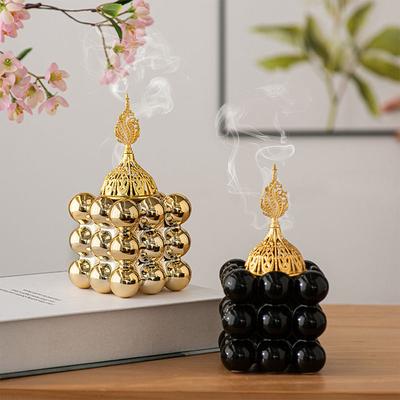 1 Stück Luxus Gold Arabischer Aroma-Brenner Keramik Räuchergefäß Aromatherapie Naher Osten Inspiriertes Dekor für Zuhause Yoga Garten Camping
