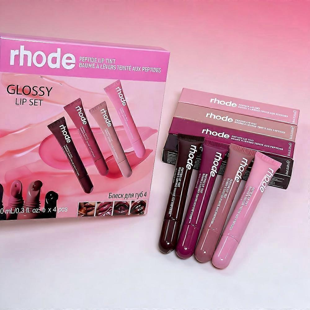 4-in-1 Rhode Nourishing Lip Gloss Set with Vitamin E and Plant Extracts for Daily Moisture and Natural Shine