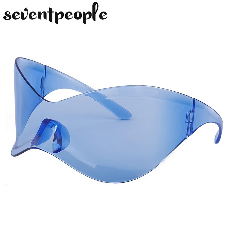 

Большие солнцезащитные очки-щитки без оправы для женщин и мужчин, дизайнерский бренд класса люкс, панк, цельные очки, винтажные солнцезащитные очки Y2K Other