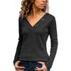 Women's Solid Color V-neck Button Decoration Solid Color Casual Long Sleeved Women's T-shirt