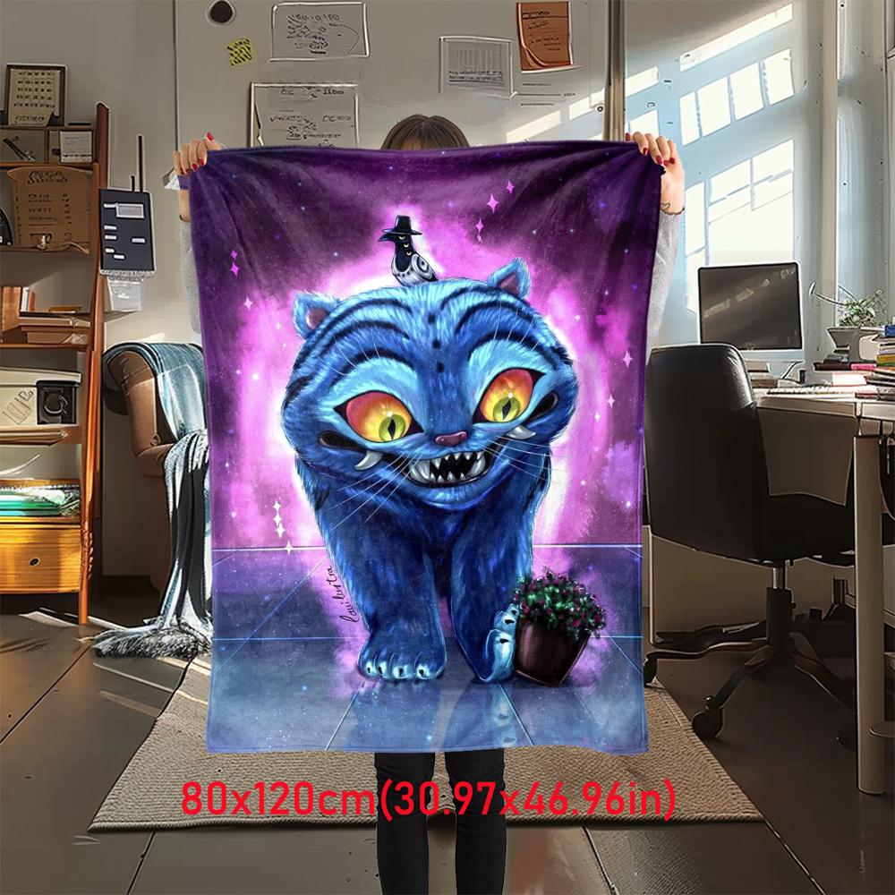 1Pc Cosmic Cat Celestial Feline Print Flannel Blanket, High quality Digital Printing, Comfortable for All Seasons, Home DecorGifts821058 80x120cm