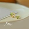 Olive Green Gemstone Stud Earrings Women 18K Gold Plated Sterling Minimalist Chic Lightweight Fashion Jewelry