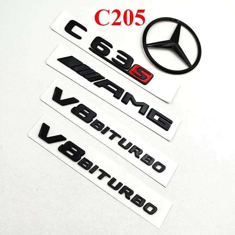 Lettere Logo C63S Nere in ABS 3D Distintivo V8 BITURBO Adesivo Stella Posteriore Auto Emblema AMG per Bagagliaio per Mercedes Benz C63S AMG W205 C205