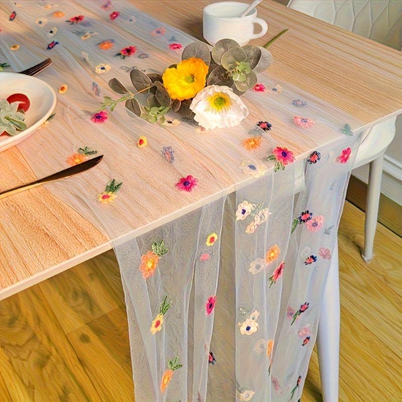 1pcs Colorful Floral Embroidery Table Cloth Simple Elegant Lace Transparent Tablecloth Festival Wedding Party Decor Tablecloth