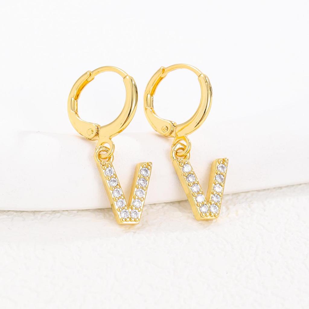 European and American Fashion Gold-Plated Zircon Letter Earrings for Women