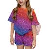 Kid Patriotic Outfit - Short Sleeve & Shorts 2-Piece Set For Girl
