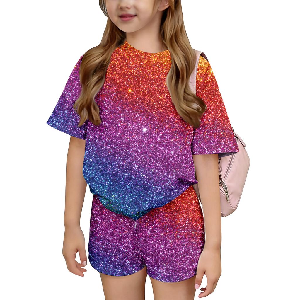 Kid Patriotic Outfit - Short Sleeve & Shorts 2-Piece Set For Girl