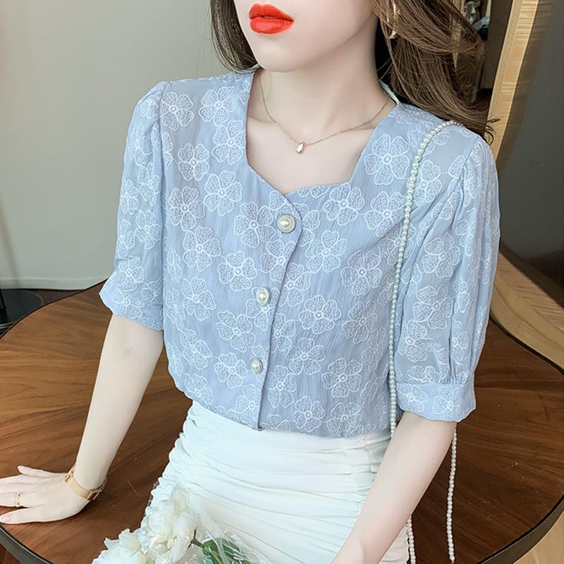 

VONDA Женская летняя свободная прямая рубашка с круглым вырезом и коротким рукавом на пуговицах