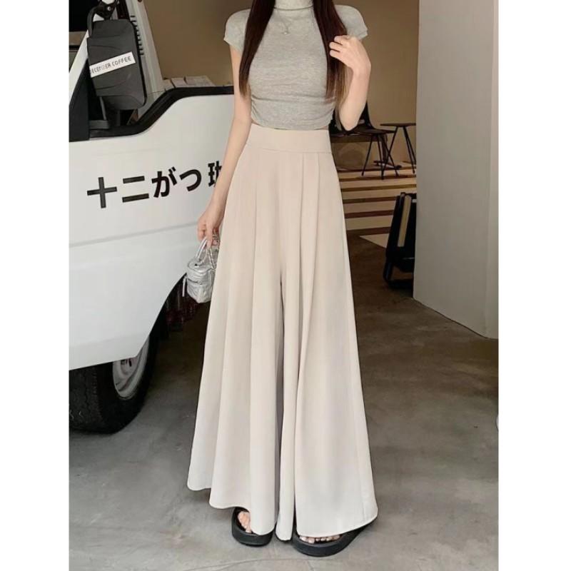 Women's Spring/Fall Lightweight Wide-Leg Skirt: High-Waisted, Flowing, Waist-Defining, Slimming Pleated Trousers, Casual Skirt