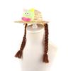 Puppy Straw Hat Dogs Sunbonnet with Braids Supplies Headwear Devil Hat Summer Hat with Strap Belt Photo Props