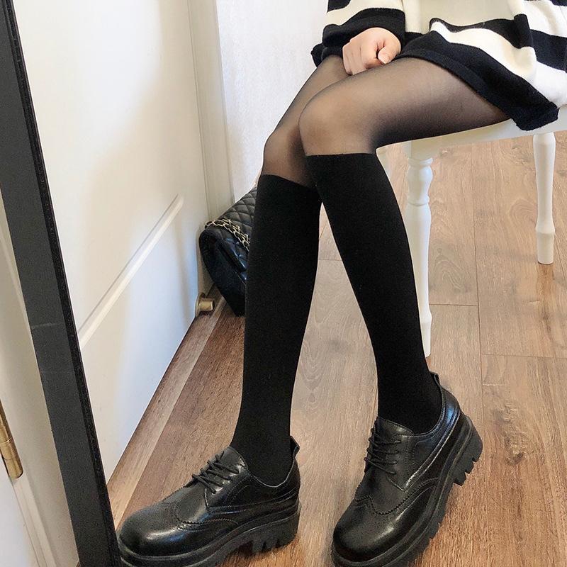 Splicing Stockings Black Bare-Leg Artifact Female Autumn Spring And Summer Thin Sexy Jumpsuits Fake High Tube Over The Knee Thin Fishing Net Socks