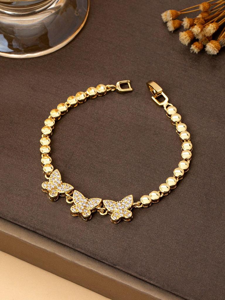 Diamond-Encrusted Butterfly Pendant Gold-Plated Bracelet - Luxury Zircon Design