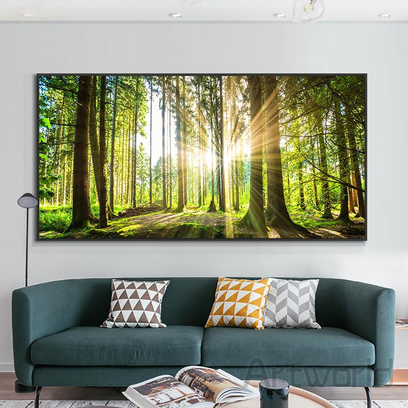 Sunrise Forest Wall Art Canvas Painting Modern Natural Landscape Posters and Prints Wall Pictures for Living Room Home Decor