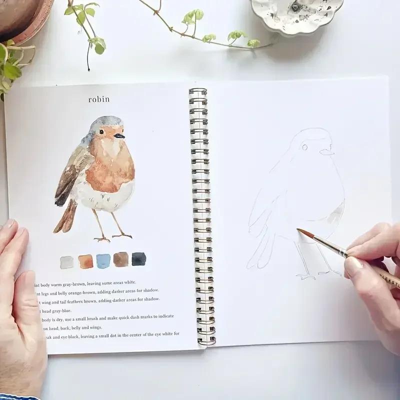 Watercolor Painting Kit with Paint Brushes and 12 Colors of Paint Spiral-Bound Pages Water Coloring Books Art Draw Sketch Books