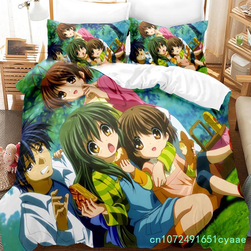 Anime Clannad Nagisa Furukawa Ložní souprava pro chlapce a dívky, velikost Twin Queen Size, povlak na peřinu a polštář, postel pro děti a dospělé, domácí textilní oblečení