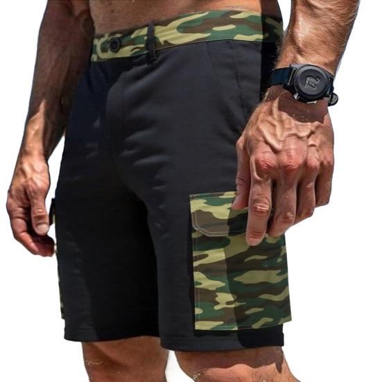 Men Cargo Shorts Mid-rise Button Zipper Fly Casual Shorts with Multi Pockets Solid Color Straight Wide Leg Summer Shorts
